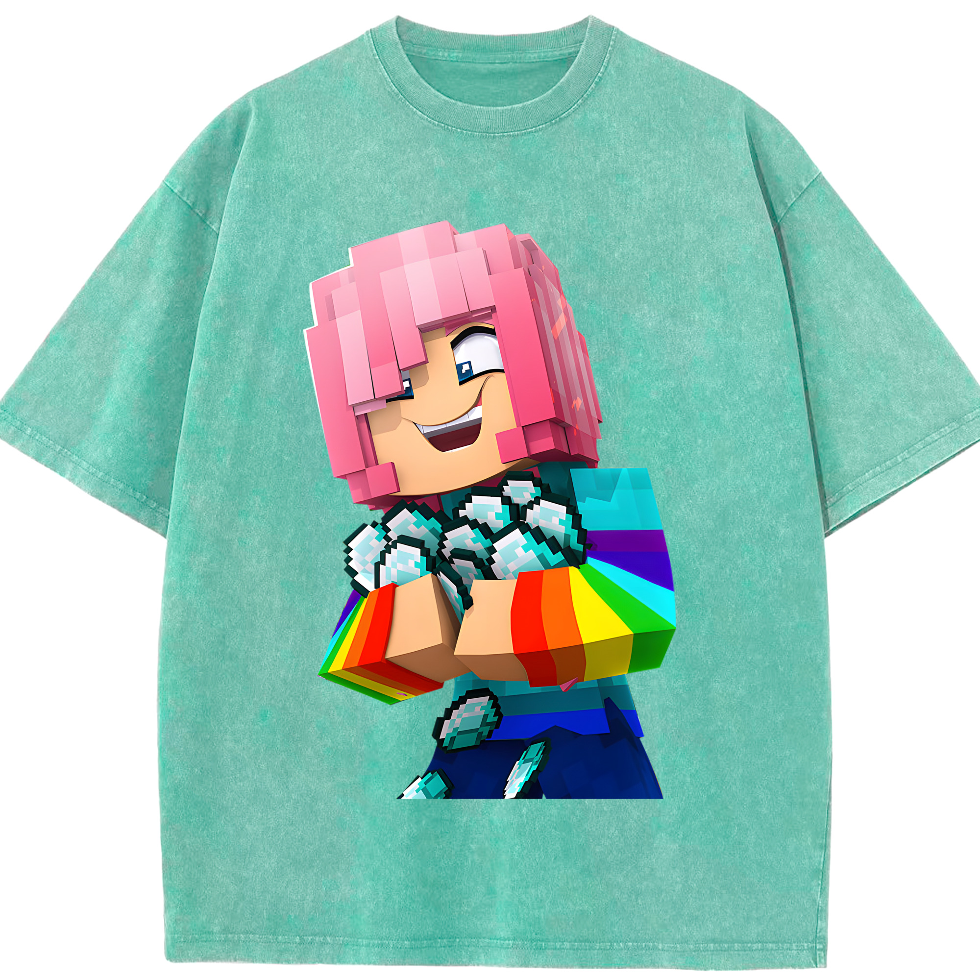 （画像用） マインクラフト ブロックの世界 Minecraft MC Block world 綿100% ヴィンテージ風 半袖Tシャツ（フロントプリント）